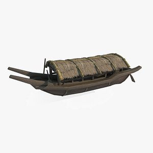 3D Ancient Asian thatched wooden boats