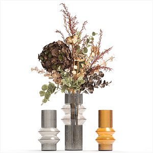 3D Modern bouquet of dry branches Hydrangea vase Lotus 417