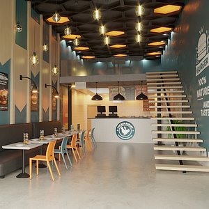 3D modern burger food interior design