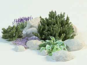 3D composition pine lavender hosta