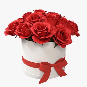 3D Red Rose Bouquet Box with a Bow Strip model