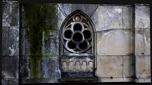 3D abandoned temple mossy stone wall window detail PBR photogrammetry