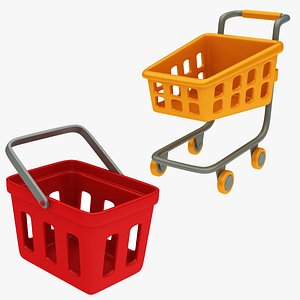 3D Cartoon Shopping Cart and Basket Collection Icons model