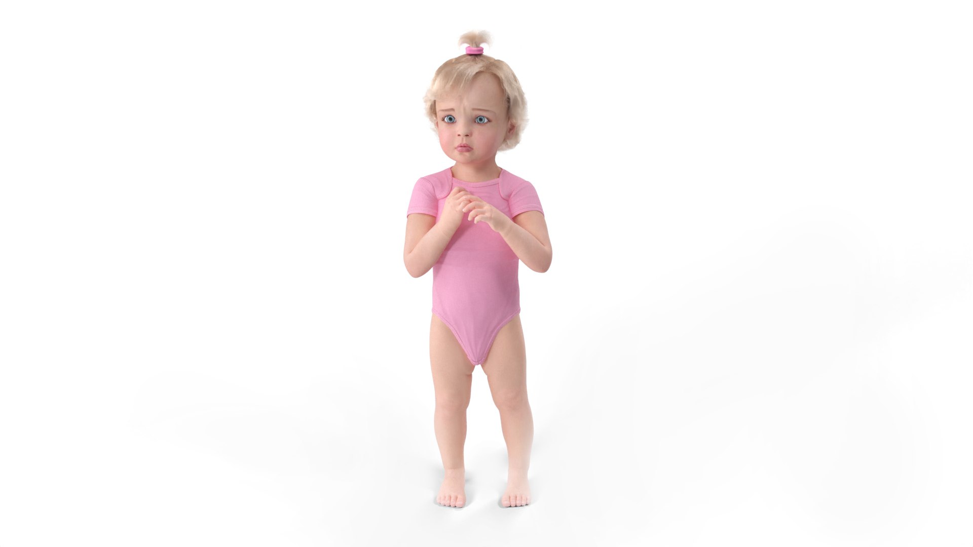 Toddler Girl in Bodysuit Standing Fur 3D model preview