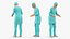 3D Hospital Staff Woman T Pose Turquoise Fur Rigged for Cinema 4D