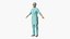 3D Hospital Staff Woman T Pose Turquoise Fur Rigged for Cinema 4D