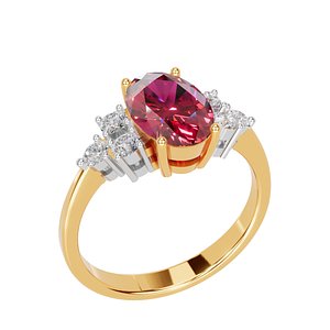 Oval Gemstone Ruby Ring 3D CAD Model Printable Jewelry Design 3D