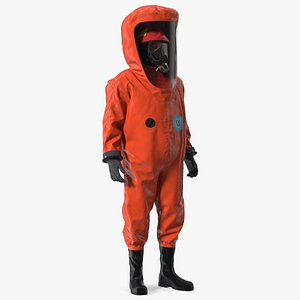 Heavy Duty Chemical Protective Suit Standing Pose Red 3D model