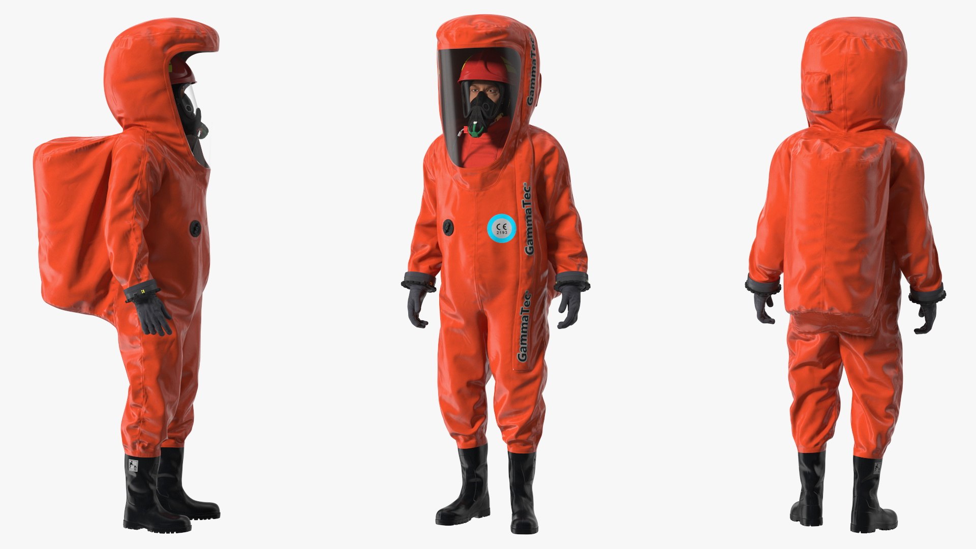 Heavy Duty Chemical Protective Suit Standing Pose Red 3D model preview