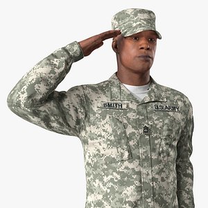 US Army Soldier Camouflage Saluting Pose 3D Model