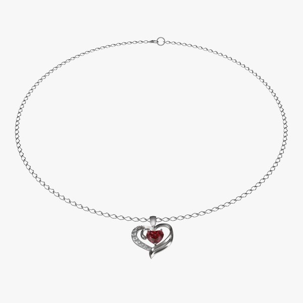 ruby heart necklace chain 3d model