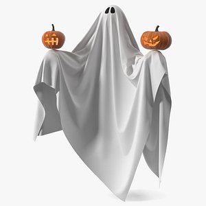 3D Ghost with Pumpkins for Halloween model