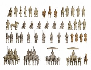 3D Terra-Cotta Warriors and Horse-drawn Vehicle Statue model