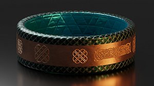 3D Ancient ring in golden and blue texture 3D model