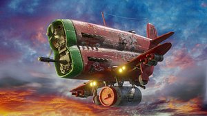 3D Stylized realistic red-green airplane