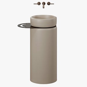 3D Rona Freestanding Round Washbasin Made of Conglomerate with a Glass Towel Rail by Massi
