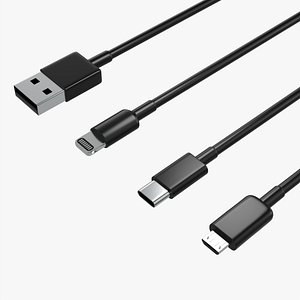 3D USB C lightning cables set black