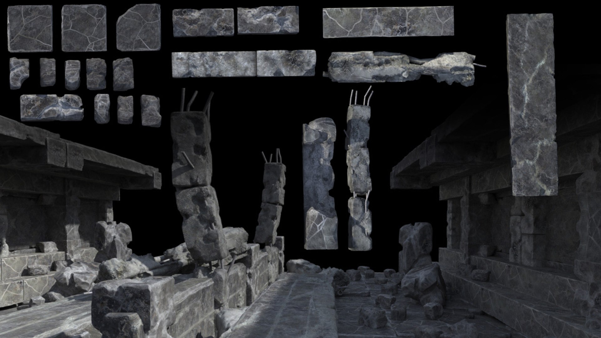 3d Ruin Elements Model