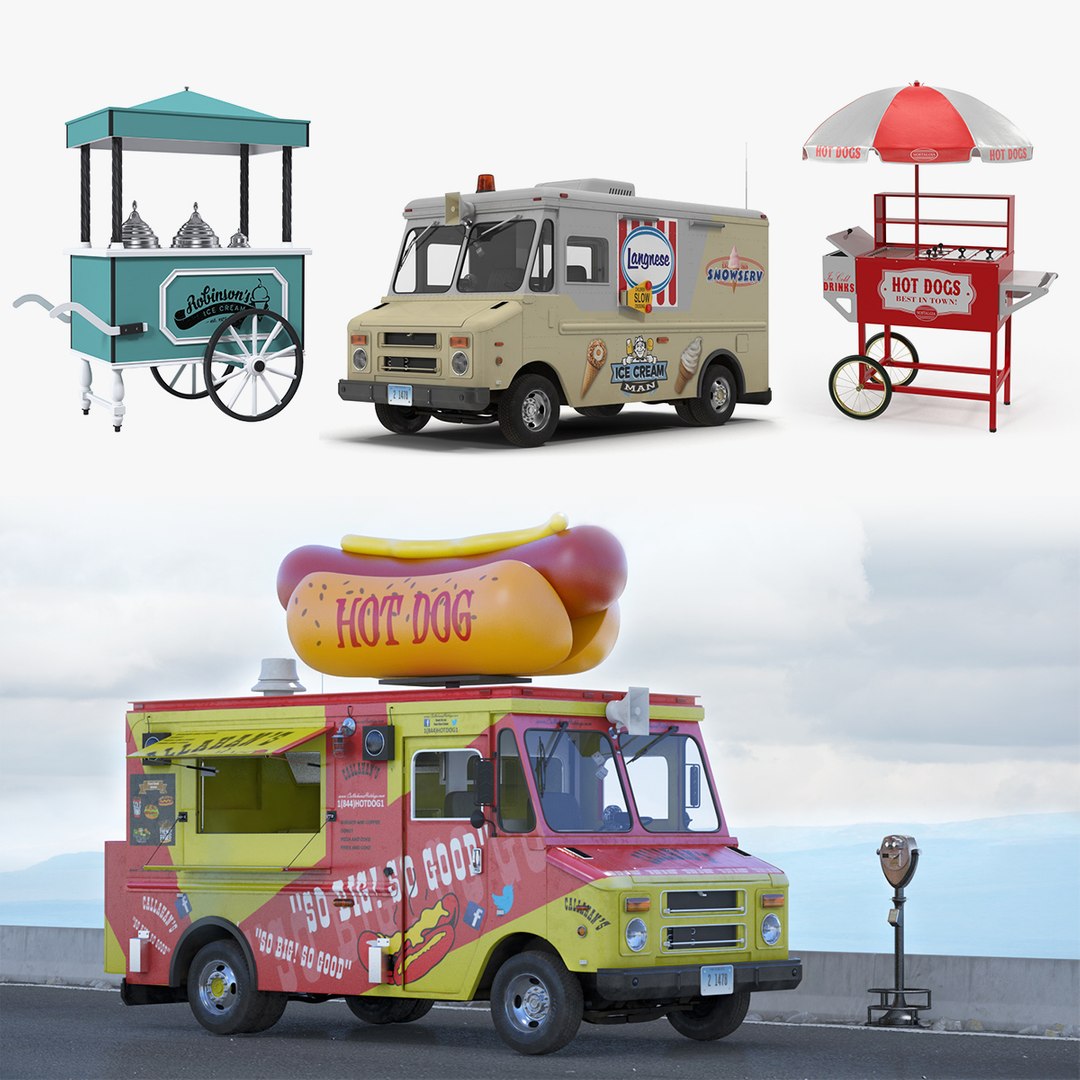 Hotdog and Icecream Street Vending Equipment 3D model preview