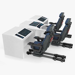 Sci-Fi Control Panel With Three Pilot Chairs White 3D