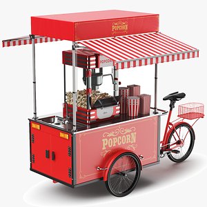 3D Detailed Popcorn Cart Bicycle model