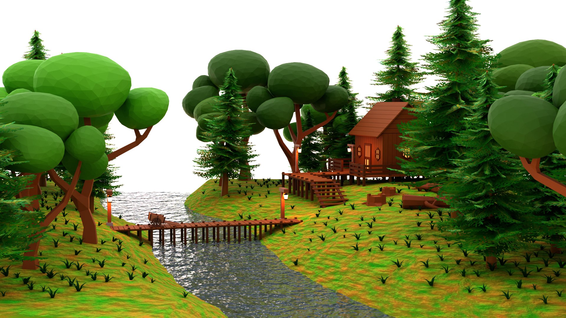 3D Lowpoly Forest Cabin - TurboSquid 2110001