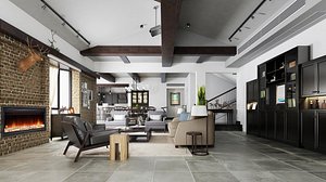 Modern living room - dining room fireplace