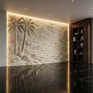 Modern Desert Oasis Landscapel Relief Wall Art STL CNC 06 3D print model