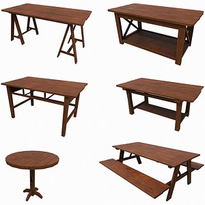Set of 6 Antique Medieval Wooden Tables