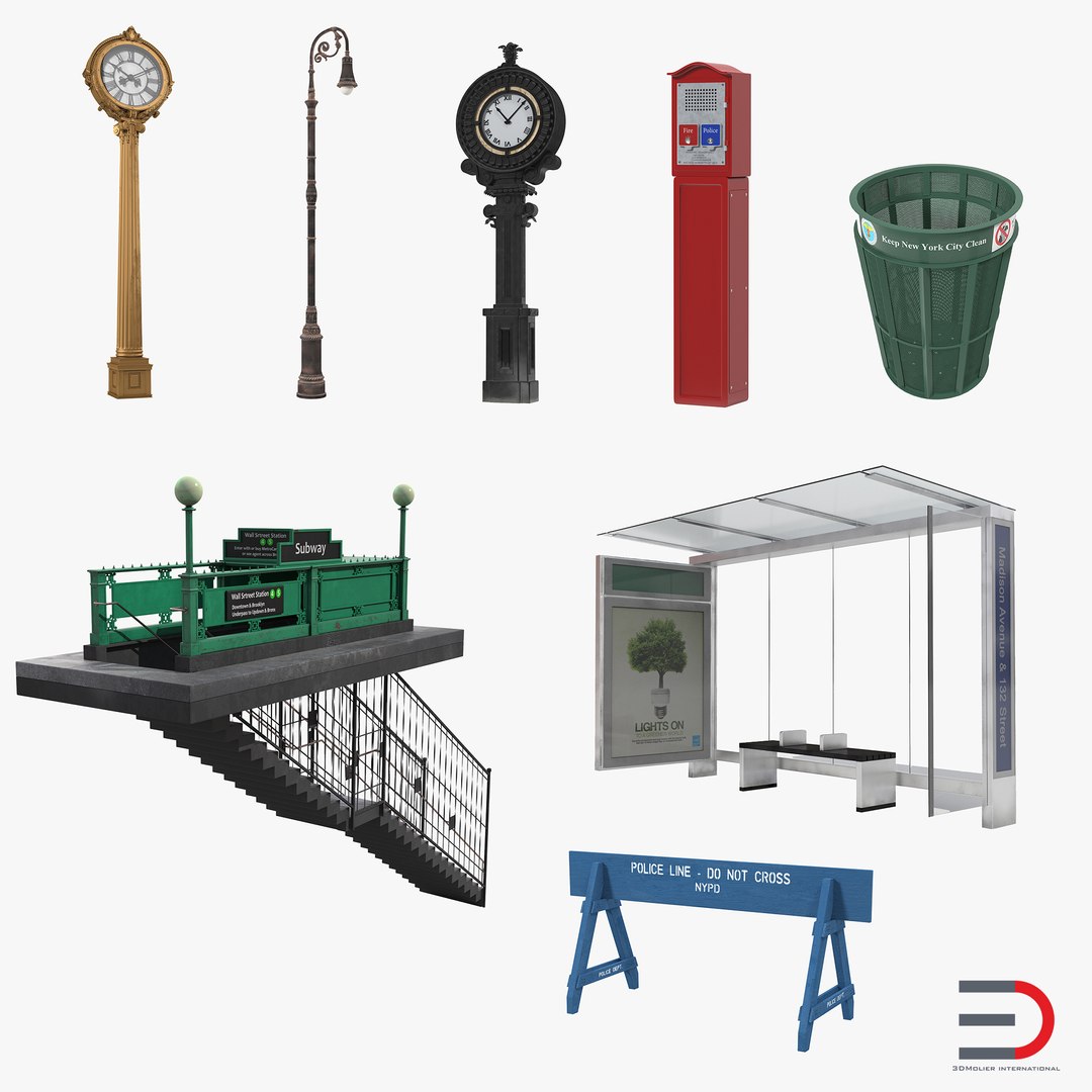 New York Street Elements Set 3D model preview