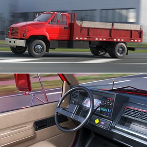 3D Chevrolet Kodiak C6500 Work Truck with Flatbed Red