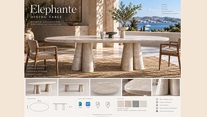 3D Dining Table Travertine CollectionMediterranean Milimalism