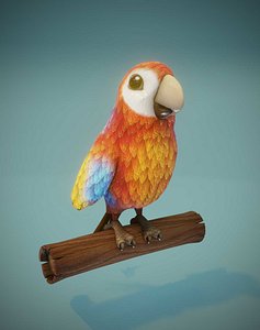 Cartoon Ara Parrot Red-Yellow-Blue Animated 3D Model