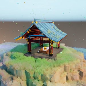 Stylized low poly Japanese shrine model