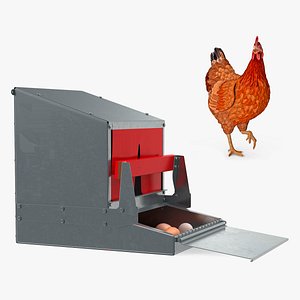 3D model Rigged Chicken with Rollaway Nest Box Collection