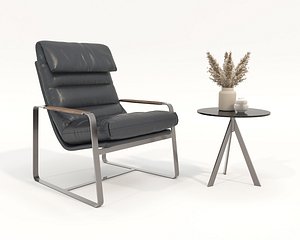 Modern Leather Lounge Chair with Side Table Set