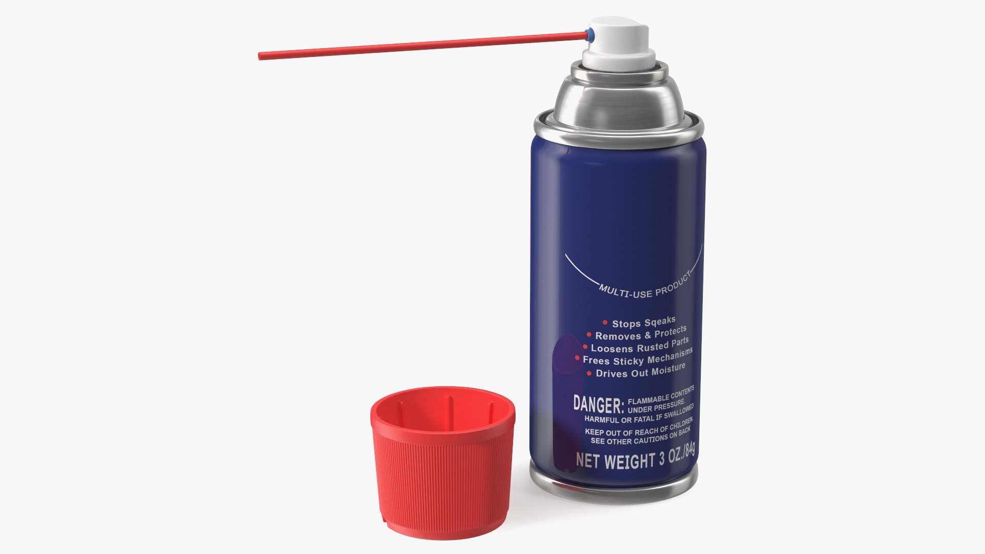 Opened Multi Use Lubricant Aerosol Spray 3D model preview