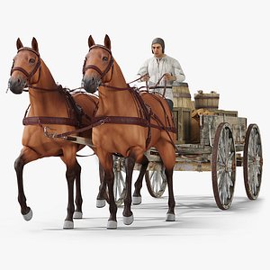 Medieval Peasant with Wagon and Horses
