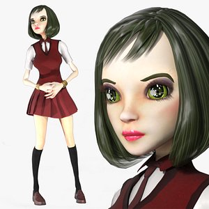 3D Cartoon Rigged Smart School Girl-Mim Character Tarbo model