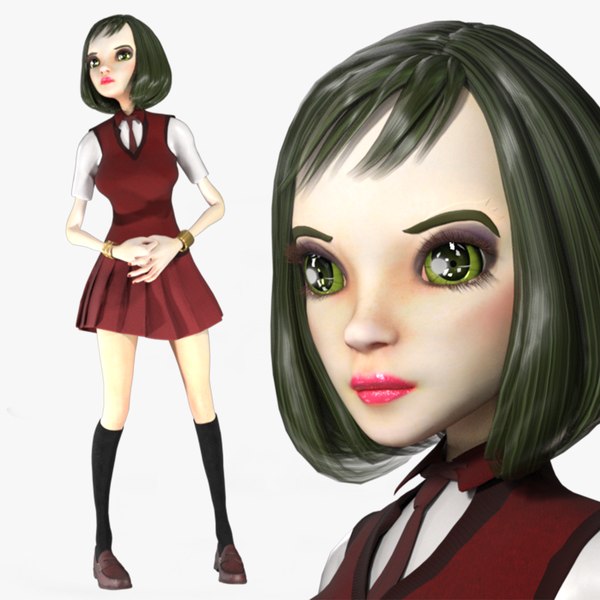 3D Cartoon Rigged Smart School Girl-Mim Character Tarbo model