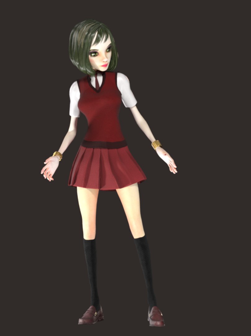 3D Cartoon Rigged Smart School Girl-Mim Character Tarbo Model ...