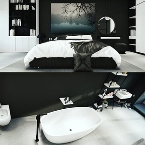 3D Mdern Bedroom and bathroom model
