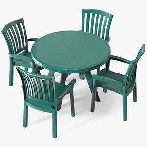 3D Green Plastic Table With Chairs