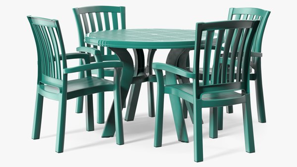 3D Green Plastic Table With Chairs - TurboSquid 1843174