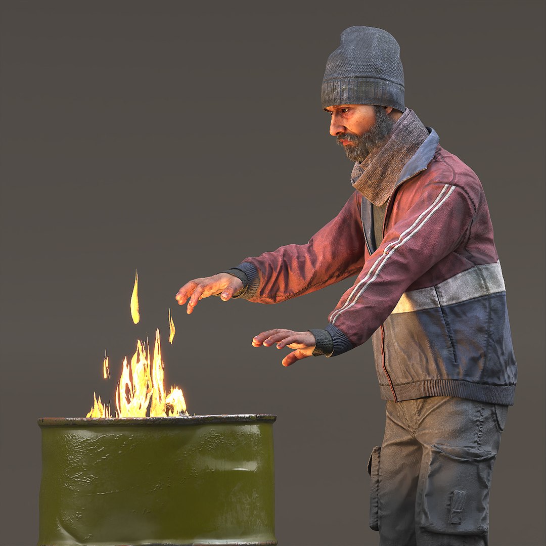 Homeless Man Warming Up at Barrel 3D model preview