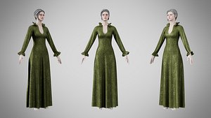 Dress 29 Olive Green Velvet With Design 3D model