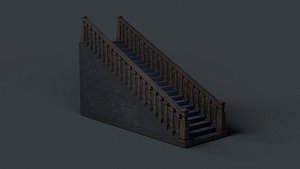 3D Grand Castle Staircase  Stylized Stone and Wood