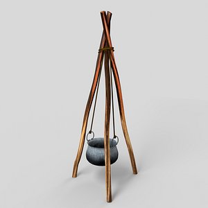 3D tripod cooking pot medieval