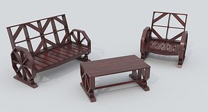 Wooden Bench and Table