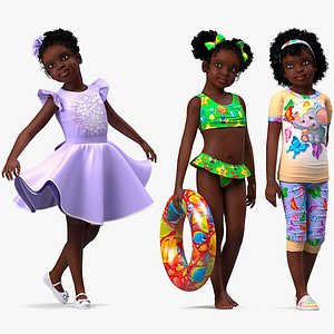 Black Child Girls Rigged Collection for Maya